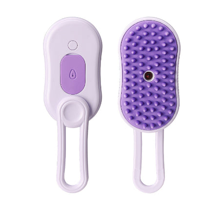 Light purple grooming brush, front and bristle views